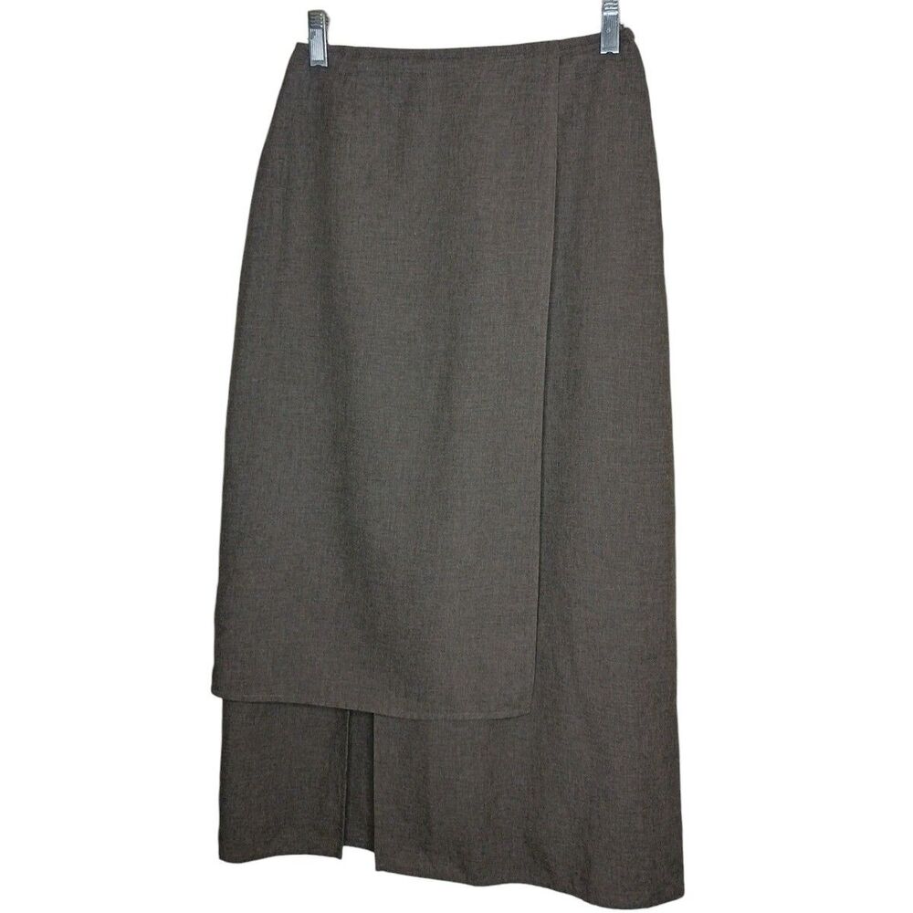 J.JILL Midi Skirt Sz 4P Taupe Wool Blend Layered Arty Classic
